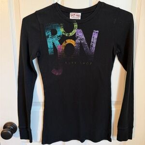 Ron Jon Long Sleeve Thermal Shirt Black with Bright Color Graphic